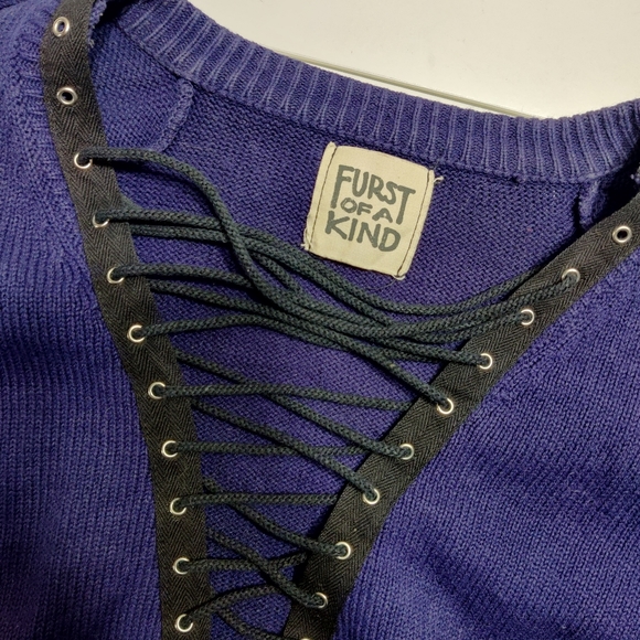 Furst of a Kind Blue Lace Up Sweater - Picture 2 of 9